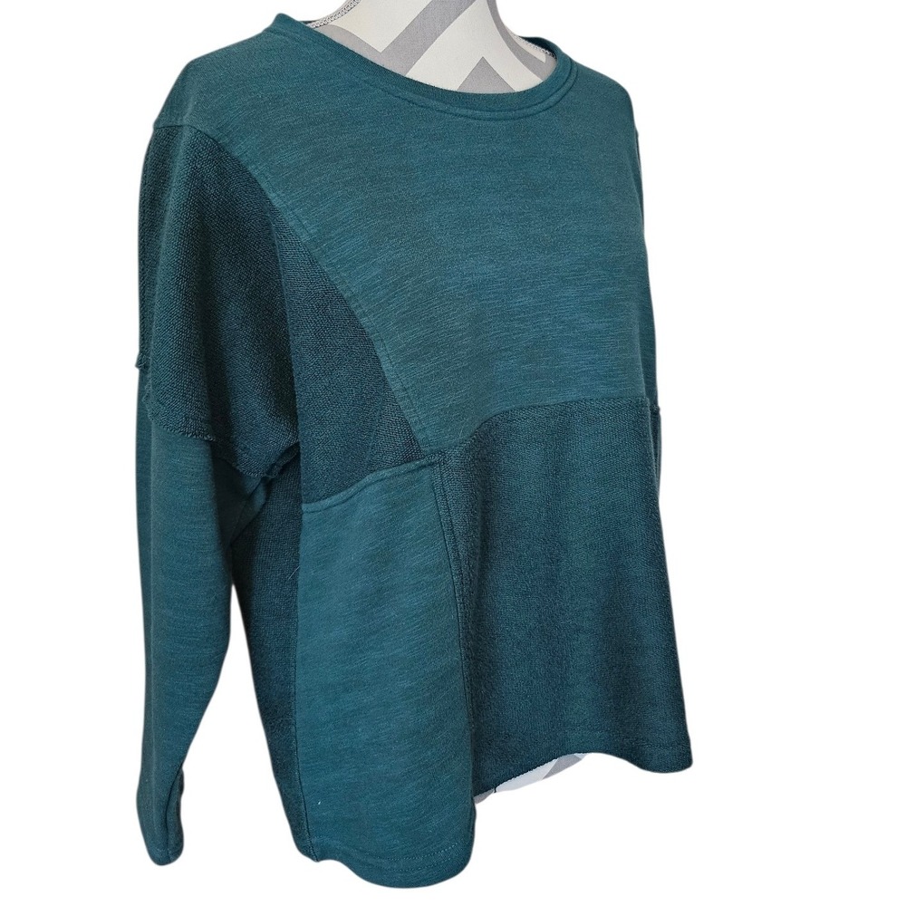 Yak & Yeti Boho Colorblock Slub Pullover Sweatshirt Green S/M Made in Nepal
